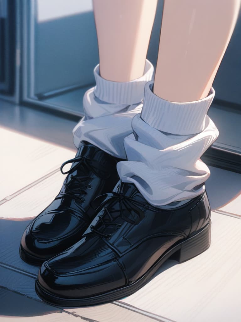  girls, loose socks, students, wolf ears, long hair, black shoes, school, masterpiece, best quality,8k,ultra detailed,high resolution,an extremely delicate and beautiful,hyper detail