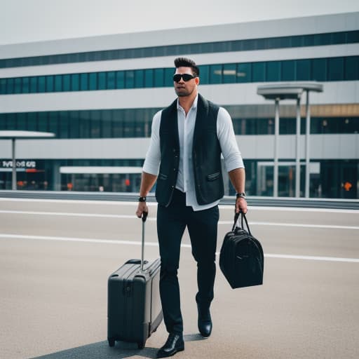  there is boy walking out from airport and he have bag in hand , and look like confused Apply the Following Styles Cinematic hyperrealistic, full body, detailed clothing, highly detailed, cinematic lighting, stunningly beautiful, intricate, sharp focus, f/1. 8, 85mm, (centered image composition), (professionally color graded), ((bright soft diffused light)), volumetric fog, trending on instagram, trending on tumblr, HDR 4K, 8K