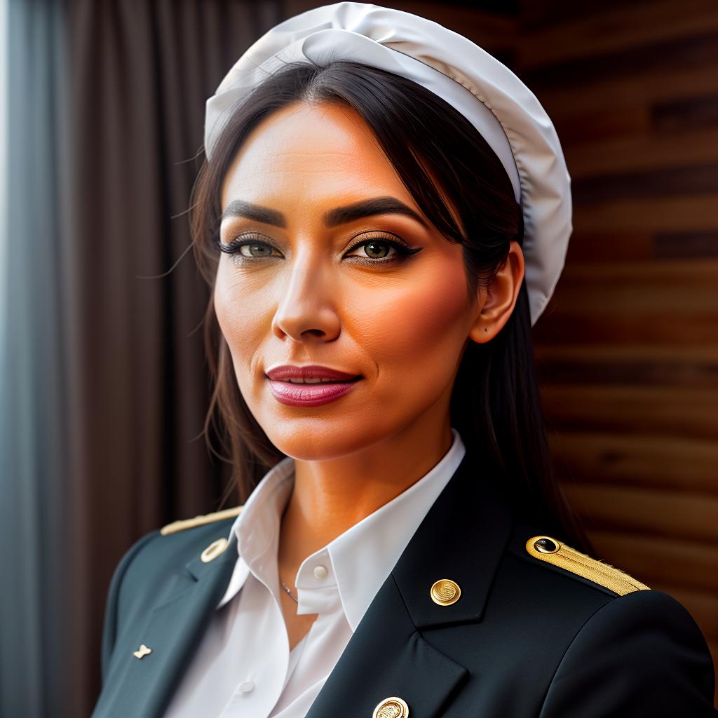  a beautiful American cabin crew portrait, big , big s, clear face, , uniform hyperrealistic, full body, detailed clothing, highly detailed, cinematic lighting, stunningly beautiful, intricate, sharp focus, f/1. 8, 85mm, (centered image composition), (professionally color graded), ((bright soft diffused light)), volumetric fog, trending on instagram, trending on tumblr, HDR 4K, 8K