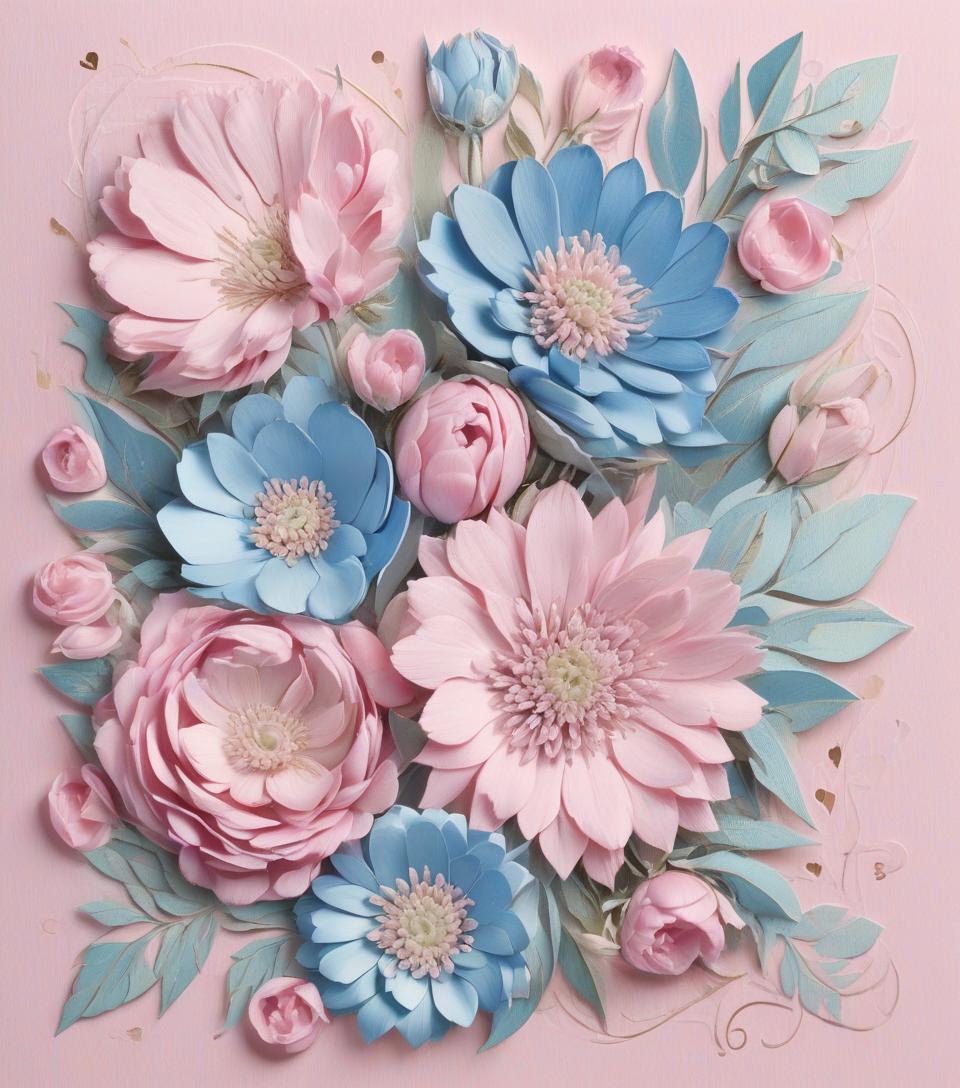  valentine's day card, pink and blue flowers