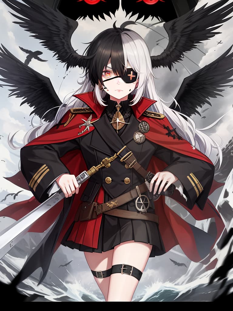  ((eye patch,ship's eyes)):1.4,devil👿,black wings on back,