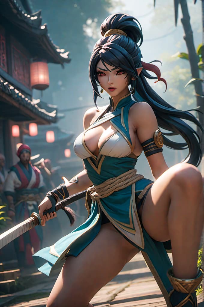  akali hyperrealistic, full body, detailed clothing, highly detailed, cinematic lighting, stunningly beautiful, intricate, sharp focus, f/1. 8, 85mm, (centered image composition), (professionally color graded), ((bright soft diffused light)), volumetric fog, trending on instagram, trending on tumblr, HDR 4K, 8K