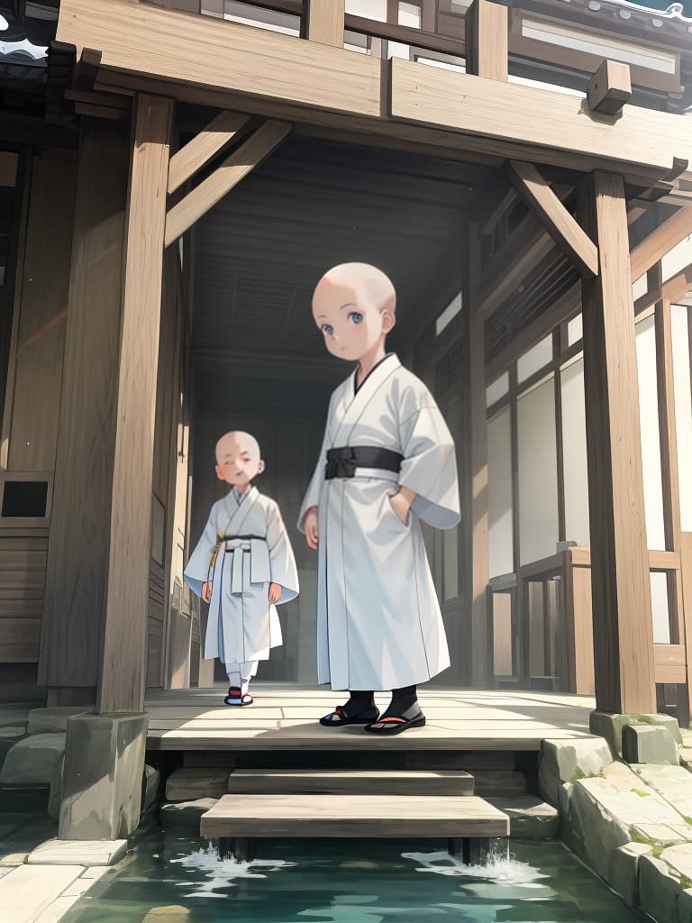  masterpiece、cute monk boy,small boy,skinhead,(white kimono),black hakama ikkyu,anime,