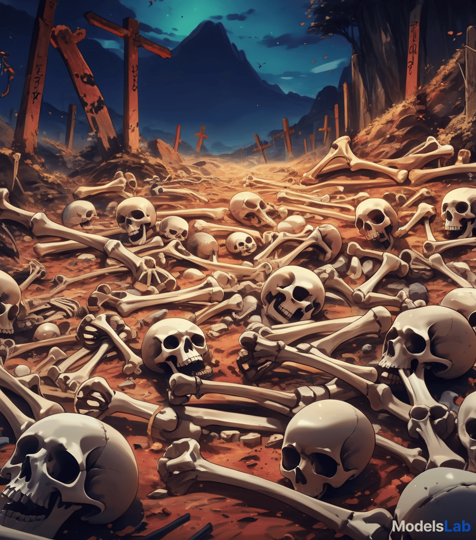  anime artwork landscape with bones . anime style, key visual, vibrant, studio anime, highly detailed