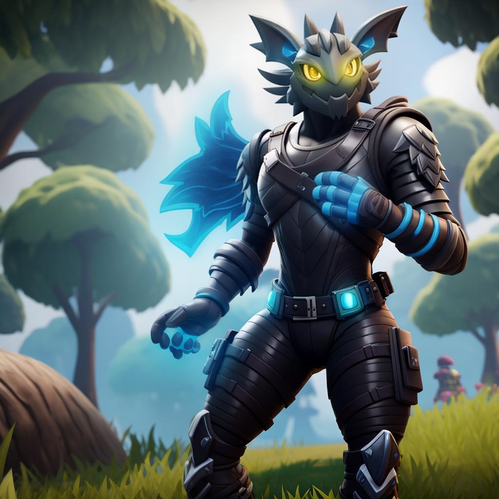  Electric monster (fortnite), full body, gloves, open eyes, masterpiece, 4k, fine details,