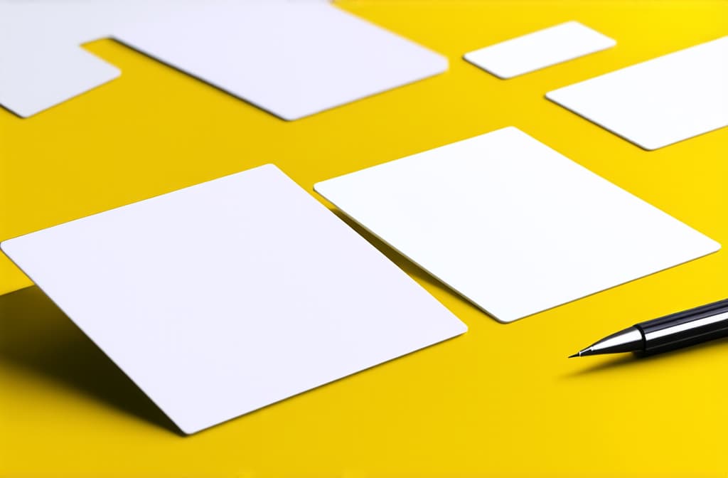  business blank card mockup template. design presentation layouts for corporate identity, advertising, personal, stationery over yellow background. concept of business, occupation, entrepreneurship ar 3:2 {prompt}, maximum details