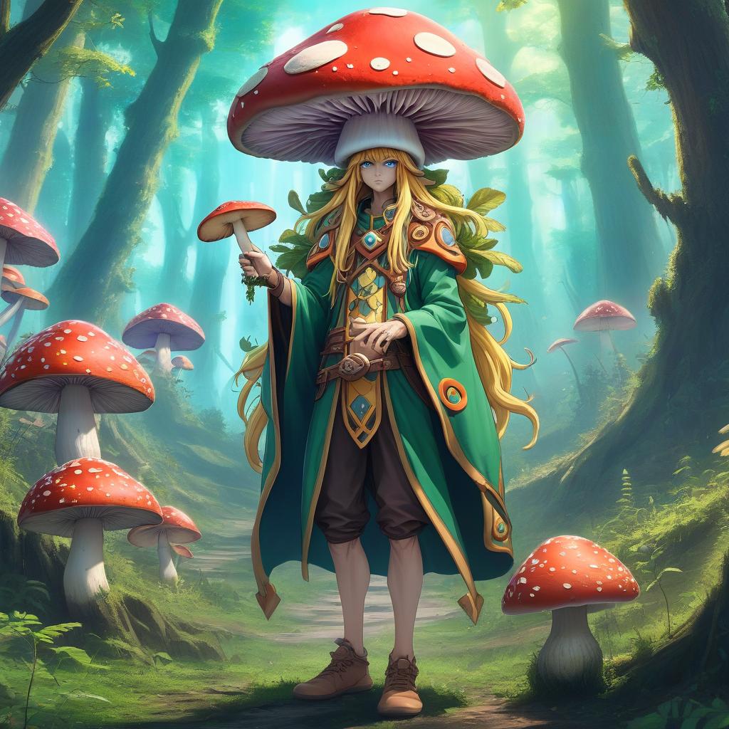  anime artwork humanoid mushroom, druid . anime style, key visual, vibrant, studio anime, highly detailed, hkmagic