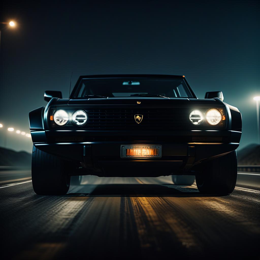  cinematic film still black, brutal lamborghini ford bronco at night on the highway . shallow depth of field, vignette, highly detailed, high budget, bokeh, cinemascope, moody, epic, gorgeous, film grain, grainy