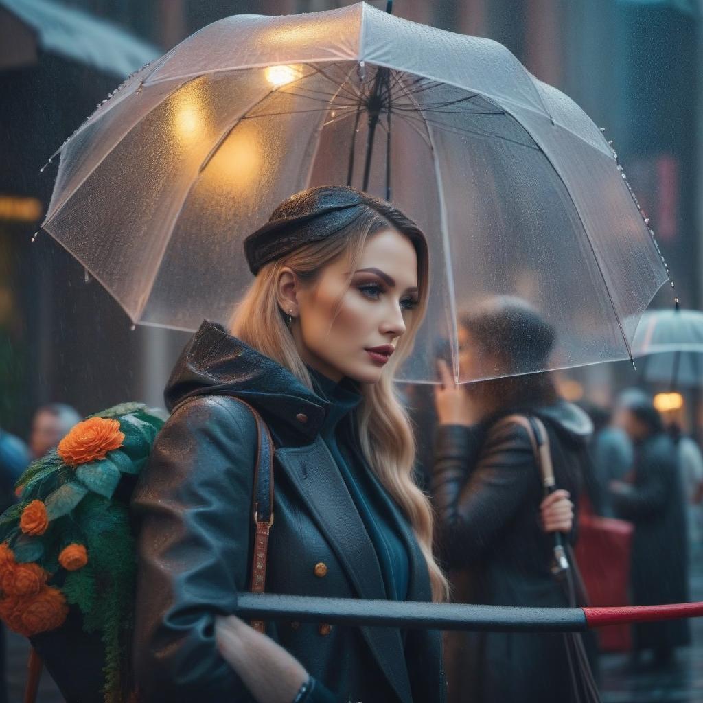  Rain in Moscow hyperrealistic, full body, detailed clothing, highly detailed, cinematic lighting, stunningly beautiful, intricate, sharp focus, f/1. 8, 85mm, (centered image composition), (professionally color graded), ((bright soft diffused light)), volumetric fog, trending on instagram, trending on tumblr, HDR 4K, 8K