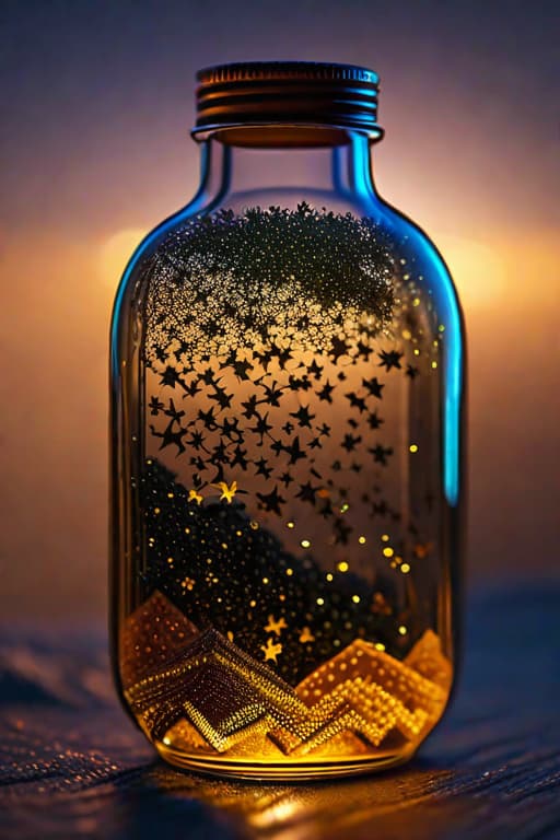  starry night in a glass bottle hyperrealistic, full body, detailed clothing, highly detailed, cinematic lighting, stunningly beautiful, intricate, sharp focus, f/1. 8, 85mm, (centered image composition), (professionally color graded), ((bright soft diffused light)), volumetric fog, trending on instagram, trending on tumblr, HDR 4K, 8K