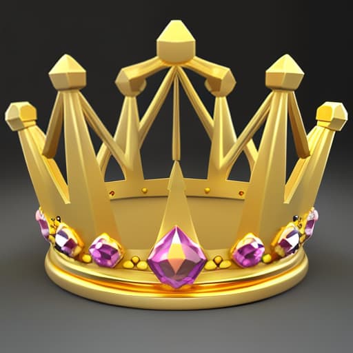  create a cartoon gold matte crown in 3d style. design with simple, smooth shapes. the crown should have slightly exaggerated proportions, with soft edges. add some decorative elements, such as multi colored gems. the overall style should be similar to characters or objects from animated films. on a white background without shadows.