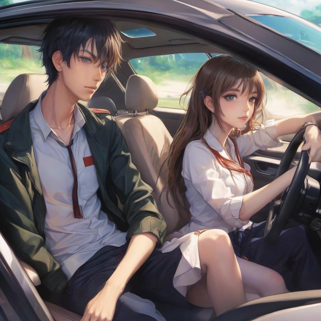  anime artwork art, two people sitting in a car . anime style, key visual, vibrant, studio anime, highly detailed