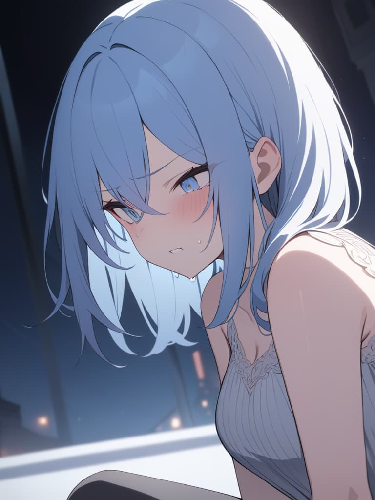  light blue hair, light blue, bob hair, darkness, hatred, angry crying, night, night, the end of the world, the edge of despair, the lasbos, the dark fall, masterpiece, best quality,8k,ultra detailed,high resolution,an extremely delicate and beautiful,hyper detail