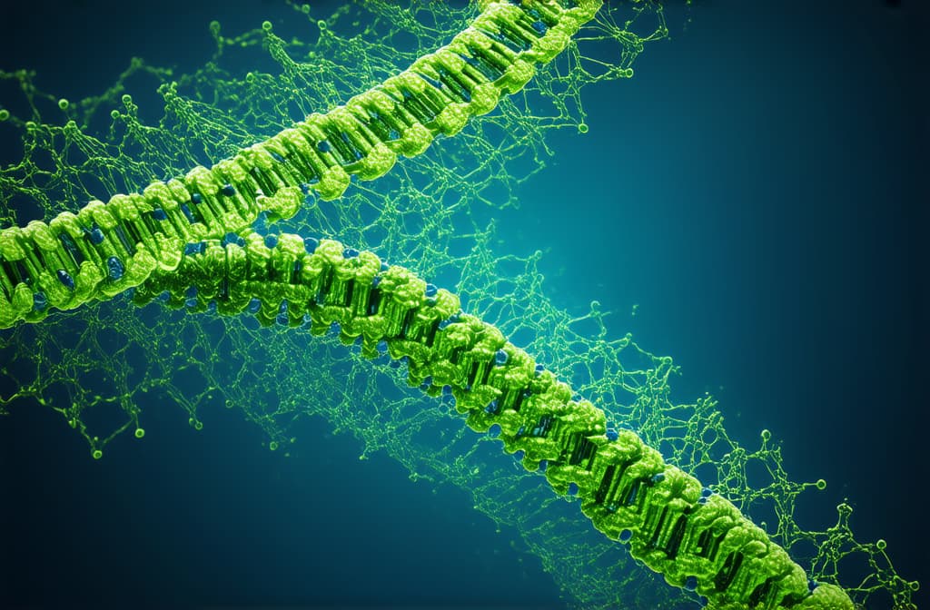  professional detailed photography, dna molecule, genetics, biotechnology and medical research, human cell structure, biology, biochemistry ar 3:2, (muted colors, dim colors, soothing tones), (vsco:0.3)