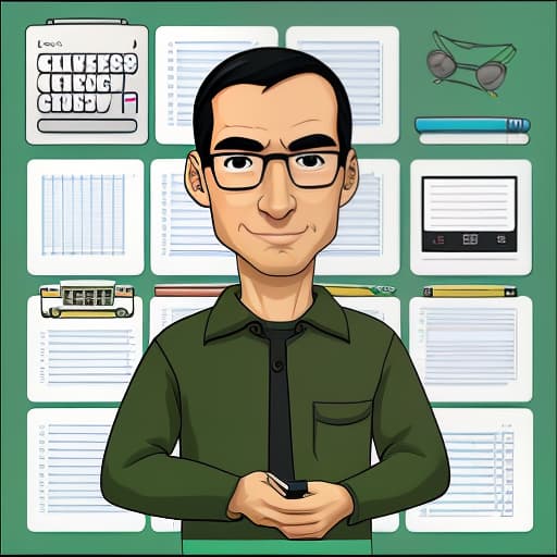  avatar in the form of a cartoon character phyton developer, teacher, on a monotonous background, around any educational objects (codes, matrix, pens, calculator, etc.)