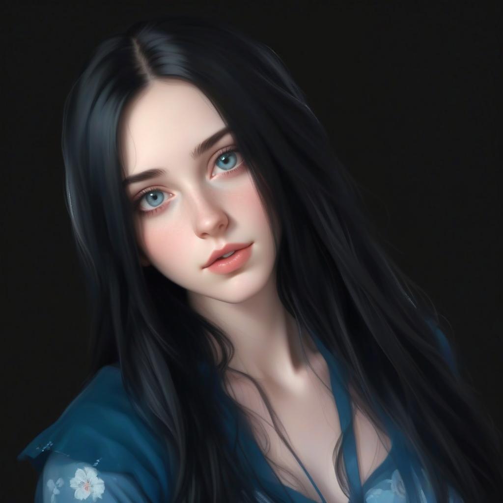  very realistic girl, with black long hair, with a gentle look