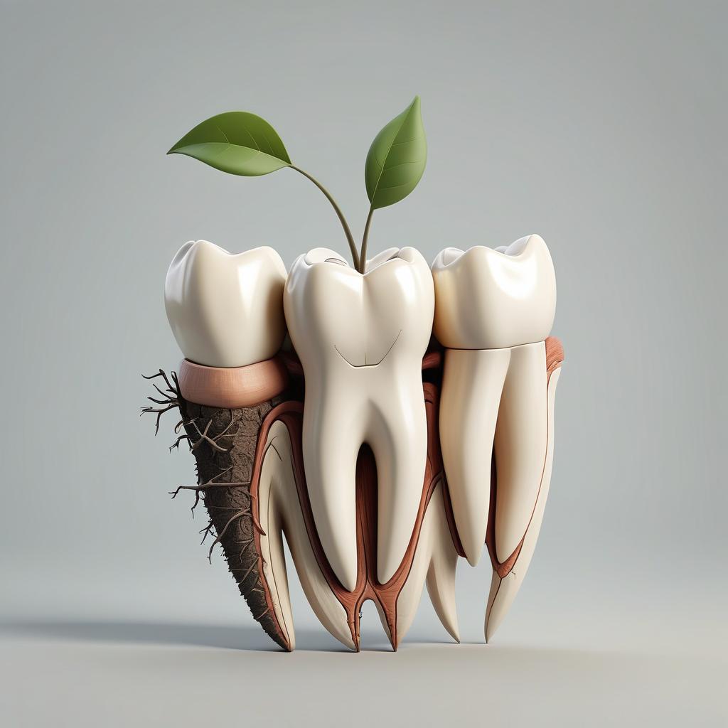  minimalist style image of a human tooth with three roots . simple, clean, uncluttered, modern, elegant