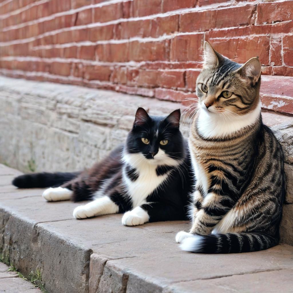  穿着红色衣服的小猫咪, leaning against a wall, park, cat