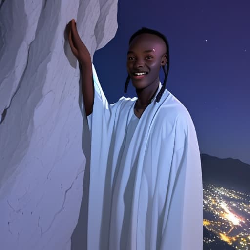  A fair skin Ghanaian standing on mountain at night with a pure heart in his 