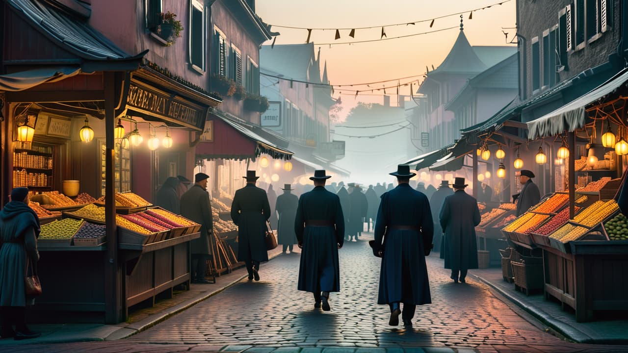  a bustling marketplace at twilight, with shadowy figures exchanging mysterious artifacts and tales, surrounded by dimly lit stalls adorned with urban legend memorabilia, while ethereal wisps of fog weave through the scene. hyperrealistic, full body, detailed clothing, highly detailed, cinematic lighting, stunningly beautiful, intricate, sharp focus, f/1. 8, 85mm, (centered image composition), (professionally color graded), ((bright soft diffused light)), volumetric fog, trending on instagram, trending on tumblr, HDR 4K, 8K