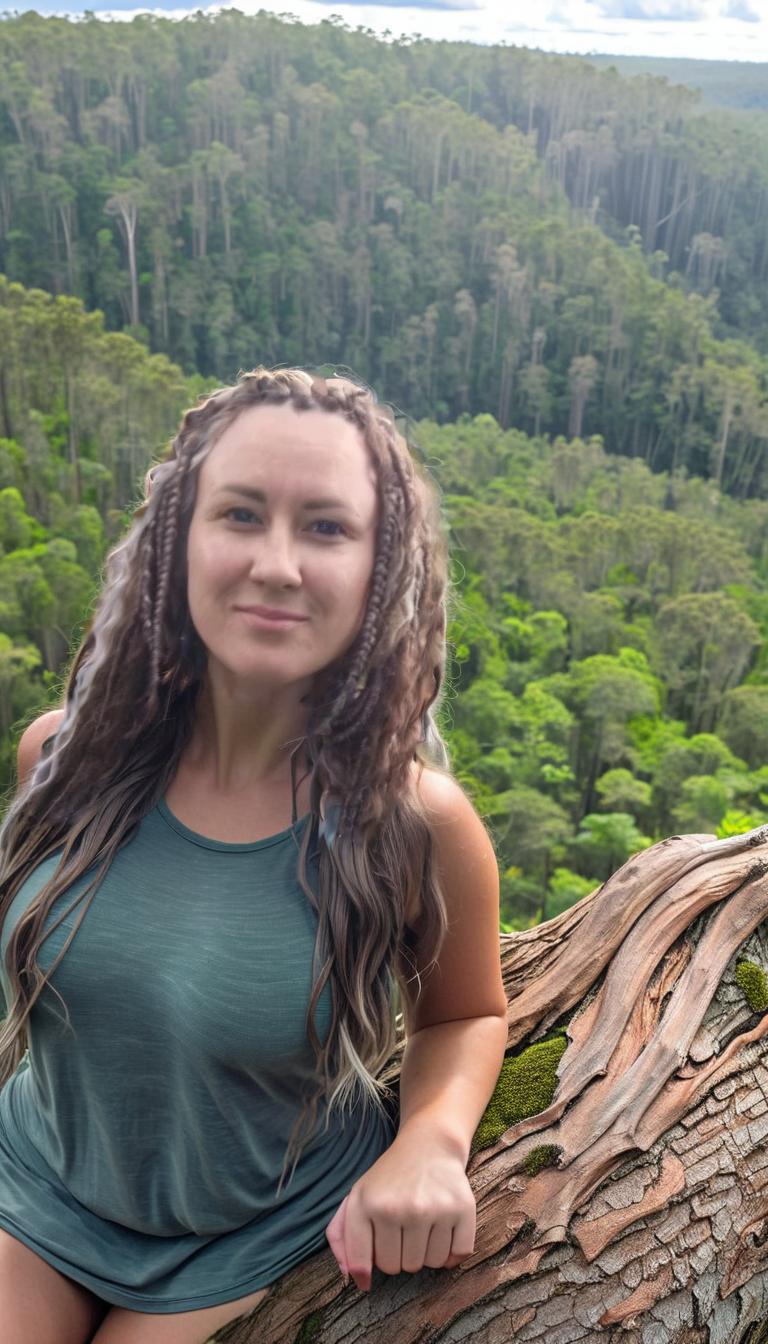  a forest nymph sits on a huge tree