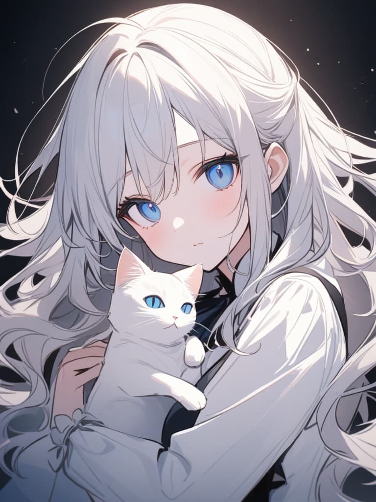  masterpieces, highest quality, 8k, (cat), (one cat), white cat, mofumofu, ((long hair)), many hair, white, blue eyes, eyelashes, long eyelashes, elegant