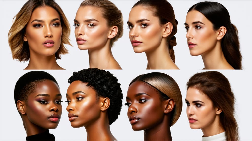  different beauty. set of different female heads on light background. different races and nationalities. ar 16:9, (natural skin texture), highly detailed face, depth of field, hyperrealism, soft light, muted colors