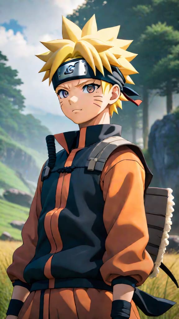  young naruto from naruto anime, eyes sparkling with determination and hope, listening intently hyperrealistic, full body, detailed clothing, highly detailed, cinematic lighting, stunningly beautiful, intricate, sharp focus, f/1. 8, 85mm, (centered image composition), (professionally color graded), ((bright soft diffused light)), volumetric fog, trending on instagram, trending on tumblr, HDR 4K, 8K