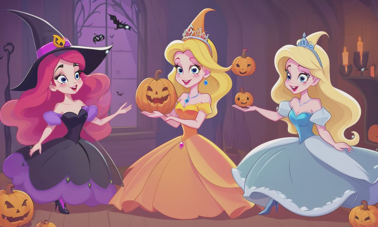  cartoon princesses playing with witches