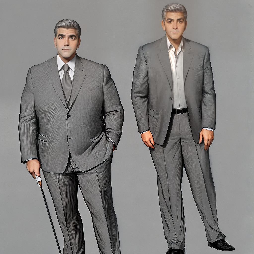  masterpiece, best quality, full length really rough outline pencil sketch of an overweight George Clooney. casually dressed, not wearing a suit, with no beard, he has long hair in a brushed back hair style, and his shirt is not tucked in, scruffy look.