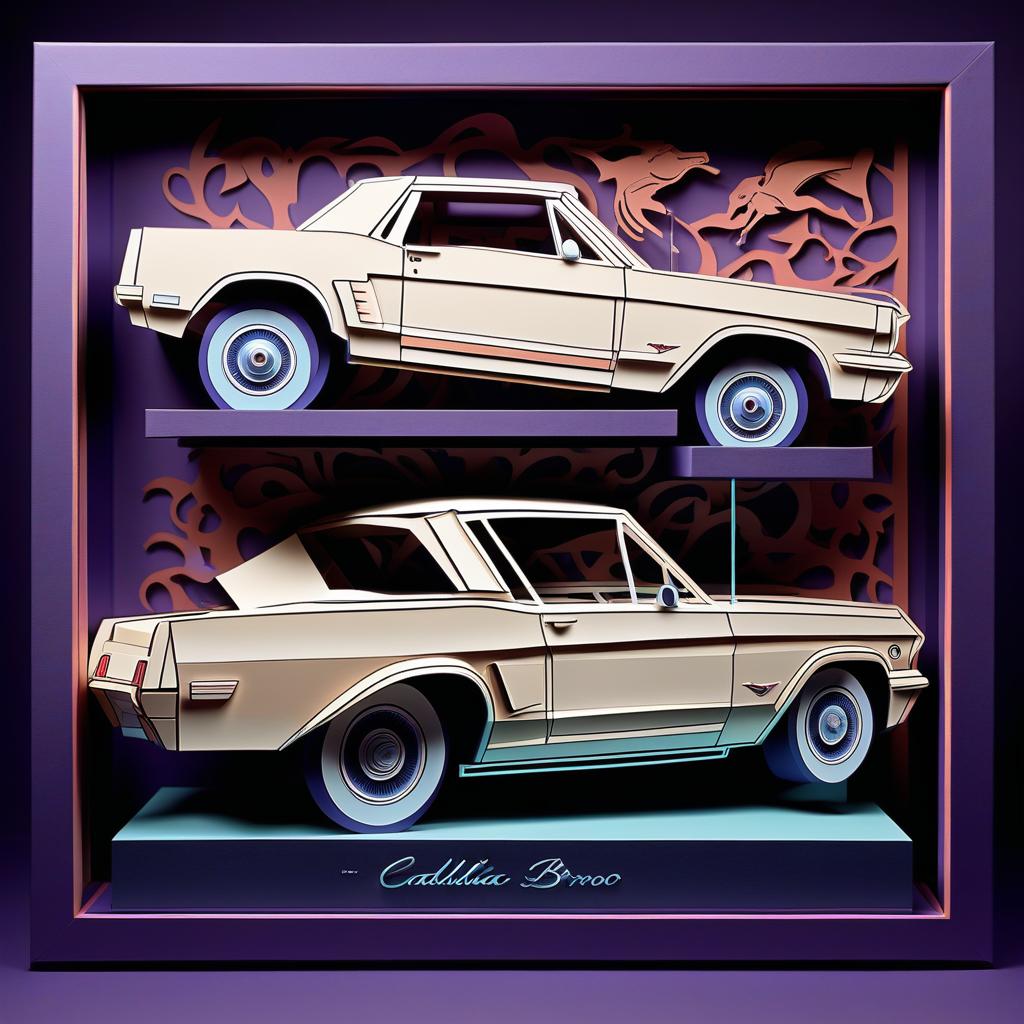  stacked papercut art of Изящный, брутальный cadillac mustang bronco . 3d, layered, dimensional, depth, precision cut, stacked layers, papercut, high contrast