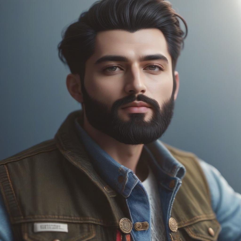  Vest And a denim jacket hyperrealistic, full body, detailed clothing, highly detailed, cinematic lighting, stunningly beautiful, intricate, sharp focus, f/1. 8, 85mm, (centered image composition), (professionally color graded), ((bright soft diffused light)), volumetric fog, trending on instagram, trending on tumblr, HDR 4K, 8K