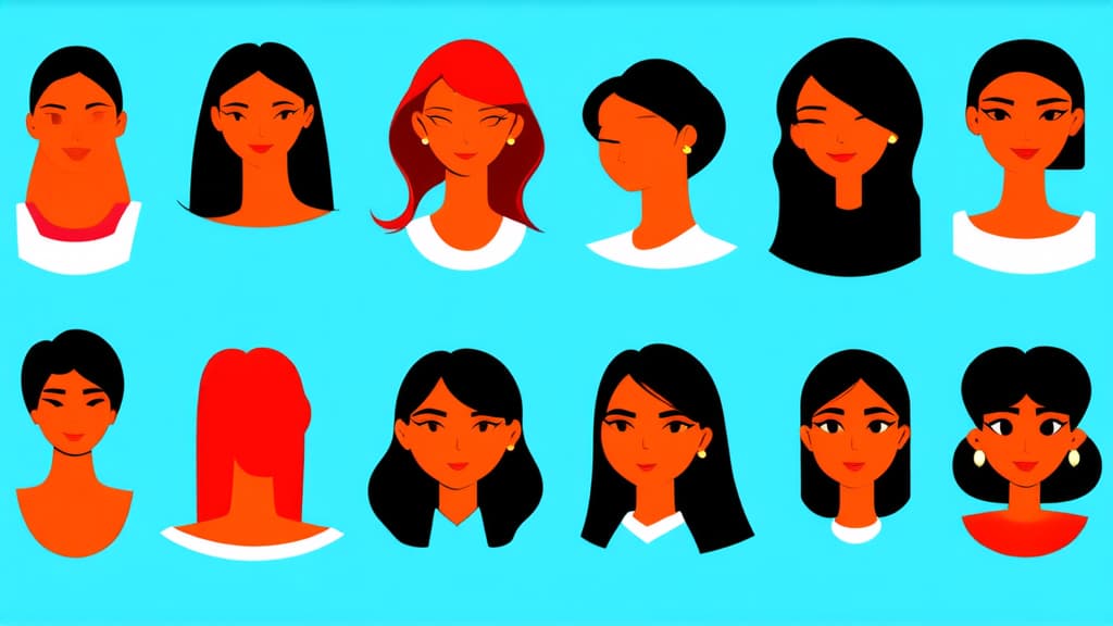  flat illustration, flaticon, (illustration:1.15), different beauty. set of different female heads. different races and nationalities. colored hand drawn illustration ar 16:9, [cory loftis, strobist, pascal campion :: 0.2]