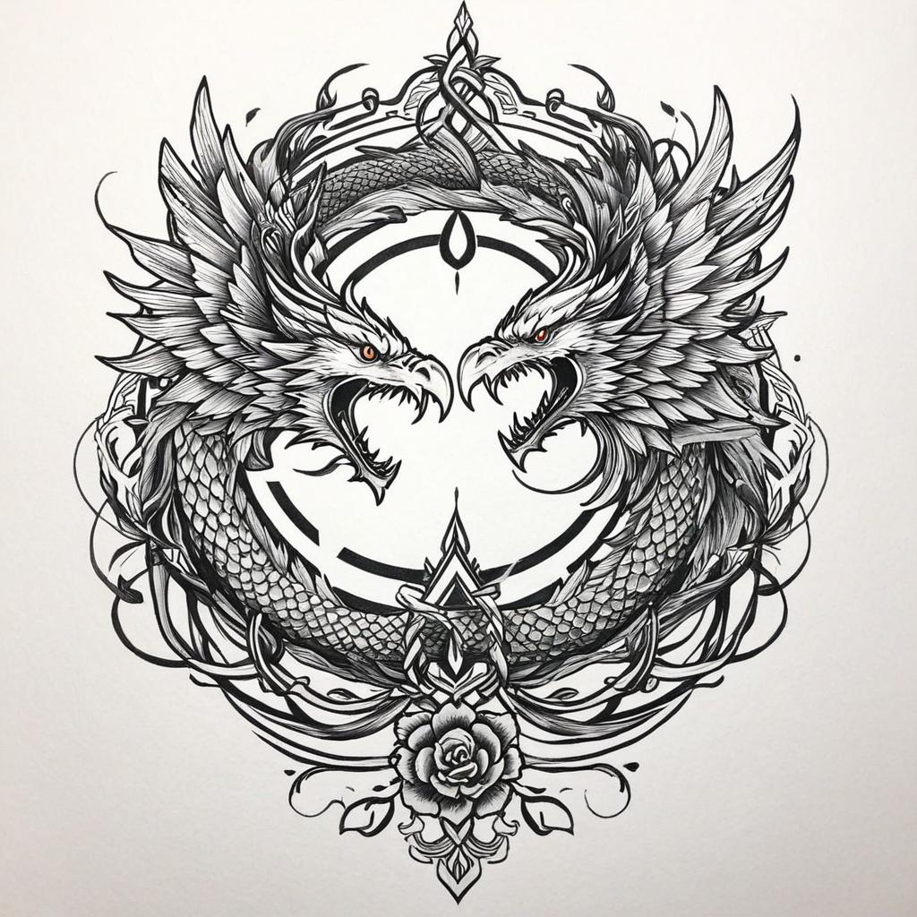  dragon and phoenix entwined,(tattoo), tattoo design