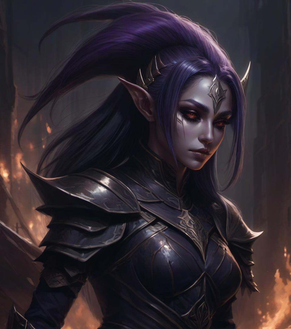  concept art dark elf girl with <small neat elf ears: 6.9> . digital artwork, illustrative, painterly, matte painting, highly detailed