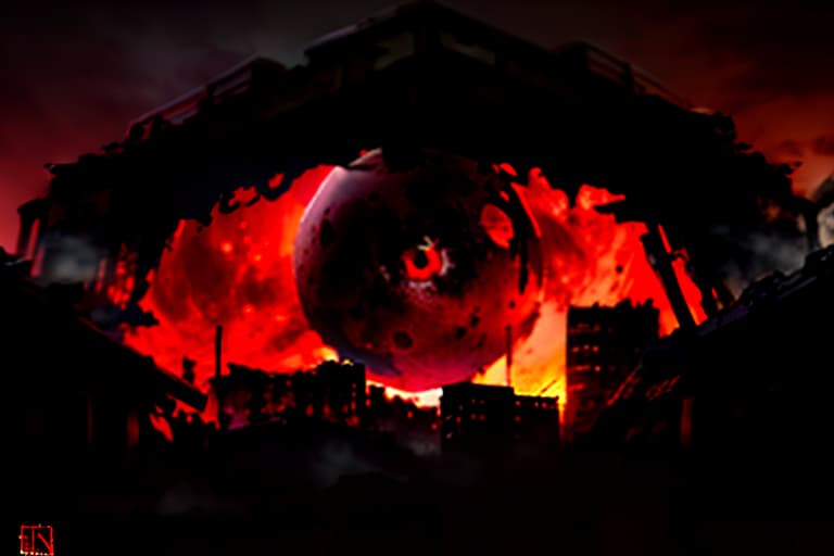  Logo with an eye hidden behind a blood red moon in ruined city surroundings, moral decay, drugs, murders, more blood, alcohol, depravity, decay, disappointment, decline, decay., art by greg rutkowski and artgern, soft cinematic light, adobe lightroom, photolab, hdr, intricate, highly detailed, (((depth of field))) hyperrealistic, full body, detailed clothing, highly detailed, cinematic lighting, stunningly beautiful, intricate, sharp focus, f/1. 8, 85mm, (centered image composition), (professionally color graded), ((bright soft diffused light)), volumetric fog, trending on instagram, trending on tumblr, HDR 4K, 8K