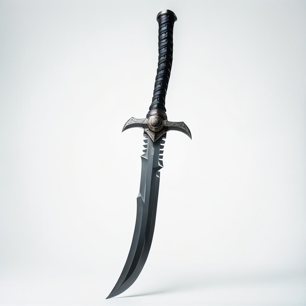  serrated saber, fully visible, aggressive wild look, white background