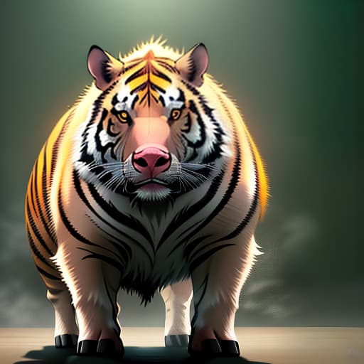  pig in tiger hyperrealistic, full body, detailed clothing, highly detailed, cinematic lighting, stunningly beautiful, intricate, sharp focus, f/1. 8, 85mm, (centered image composition), (professionally color graded), ((bright soft diffused light)), volumetric fog, trending on instagram, trending on tumblr, HDR 4K, 8K