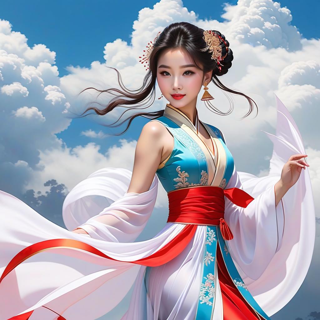  chinese loli in light silk daxuchan, elegantly dancing in the clouds