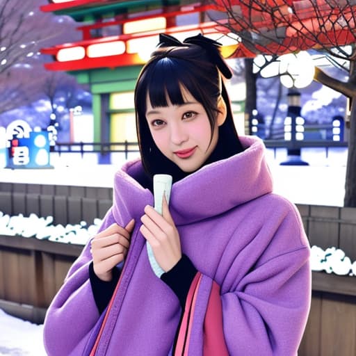  Barney on Japan during winter wearing stylish winter outfit