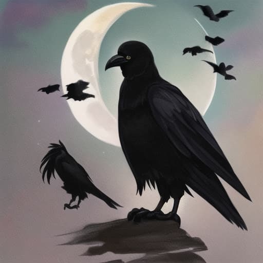  Painting art, lunar, crow, female