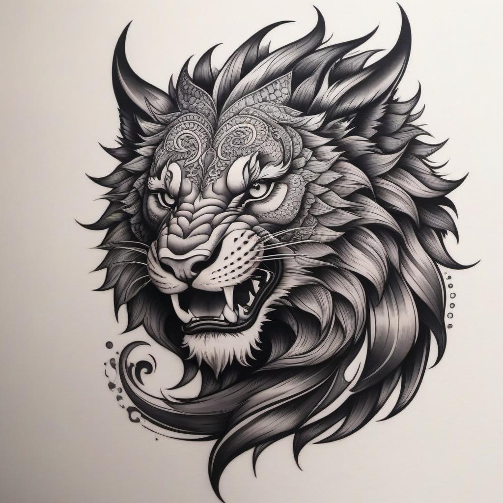  Dragon and lion tattoo