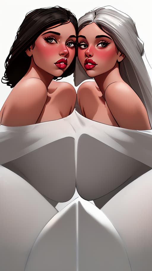   sisters on the lips. white background.