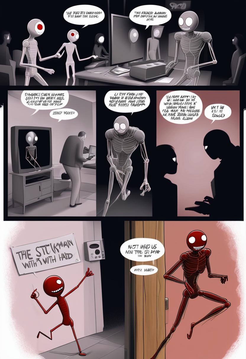  the red stickman runs at us with the tv in his hand