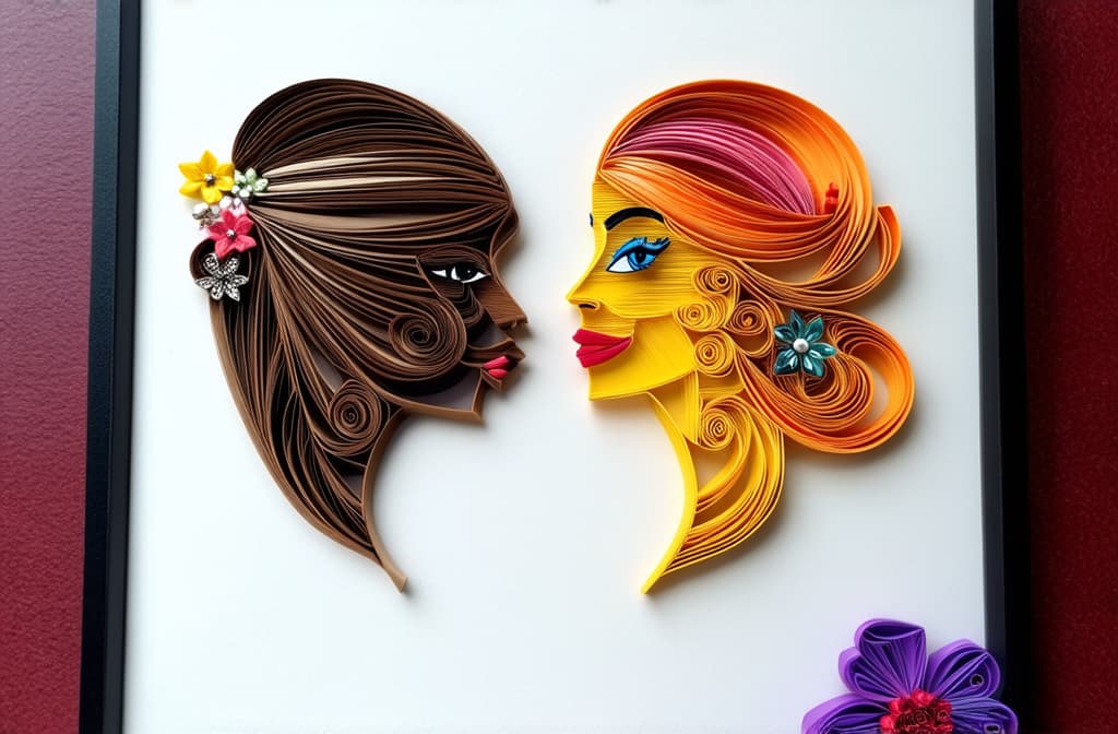  different beauty. women's heads of different nationalities. in quilling style. ar 3:2 {prompt}, maximum details