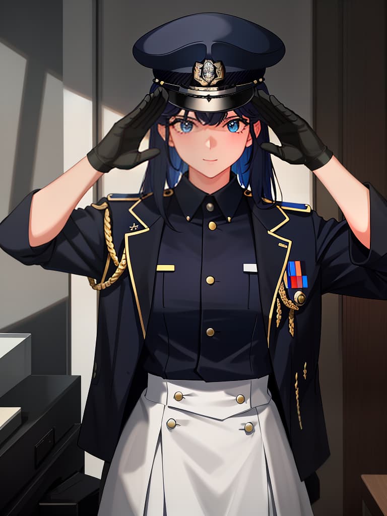  uniform police officer, salute 🫡, male police officer 👮♂, masterpiece, best quality,8k,ultra detailed,high resolution,an extremely delicate and beautiful,hyper detail