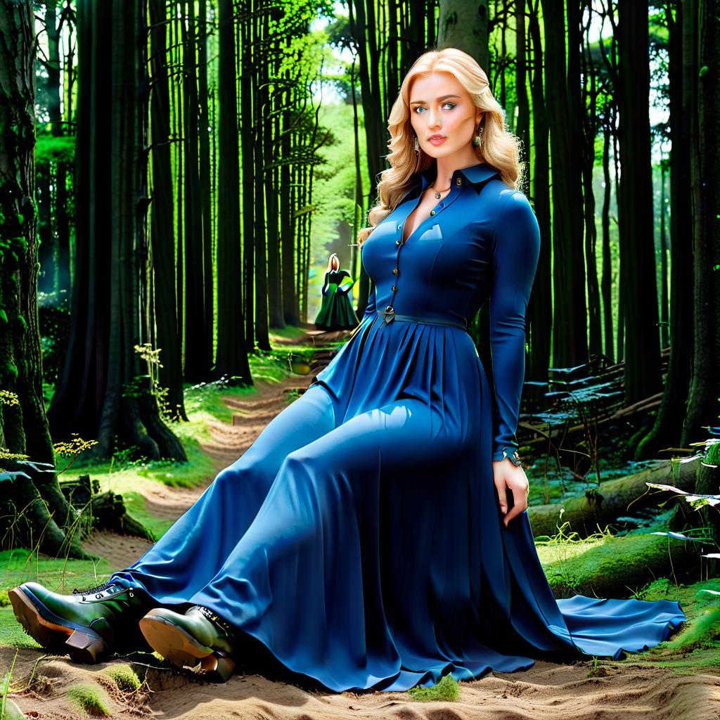  a beautiful with a beautiful figure and a , with a nice face, with blue eyes and a prone look, is full of height, in the boots, in the green dress, in the woods, in the middle of the castle, high body detail, face, hair and background, realistic image, film photography style hyperrealistic, full body, detailed clothing, highly detailed, cinematic lighting, stunningly beautiful, intricate, sharp focus, f/1. 8, 85mm, (centered image composition), (professionally color graded), ((bright soft diffused light)), volumetric fog, trending on instagram, trending on tumblr, HDR 4K, 8K