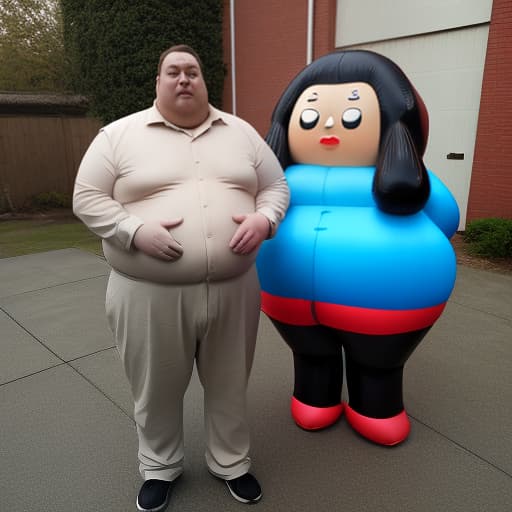  brutal inflated guy standing next to fat girl talking