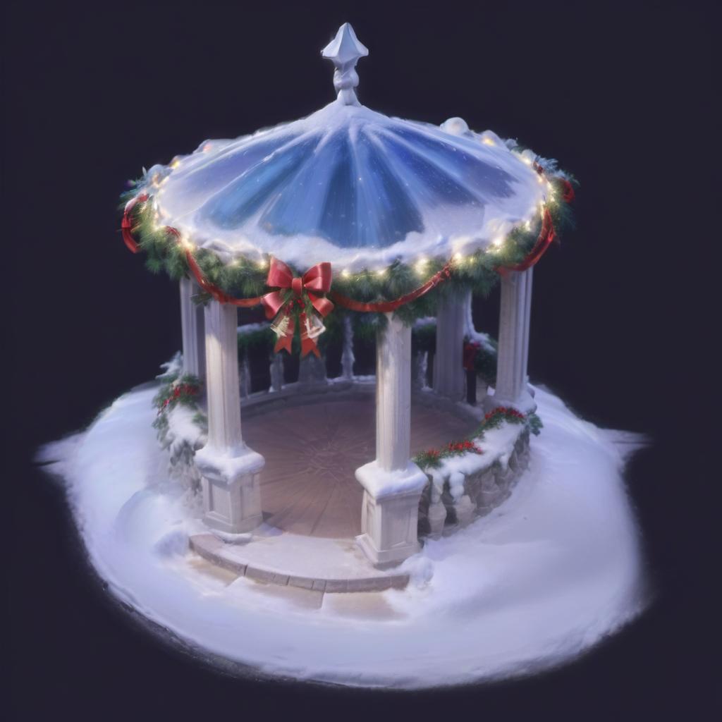  professional 3d model christmas pergola with decoration and snow on it, christmas night, christmas winter . octane render, highly detailed, volumetric, dramatic lighting, civitai