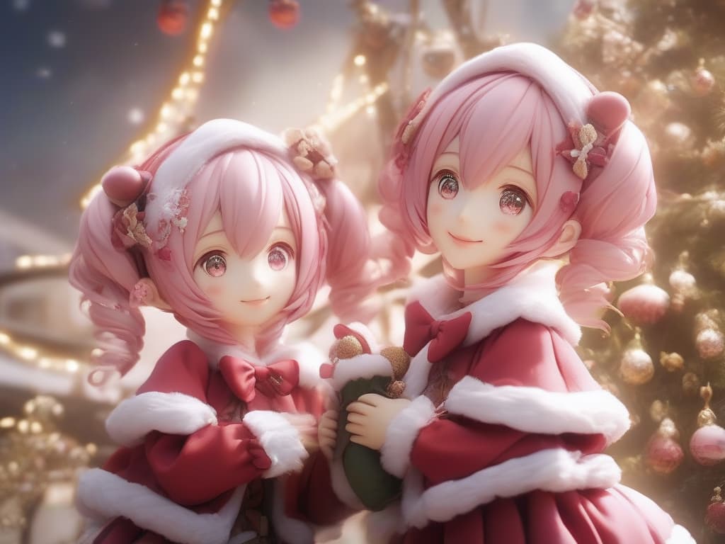  santa cosplay twin tails pink hair color, smile, masterpiece, best quality,8k,ultra detailed,high resolution,an extremely delicate and beautiful,hyper detail